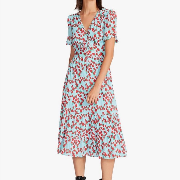 Betsey Johnson Red and Blue Floral Midi Dress - Picture 1 of 6